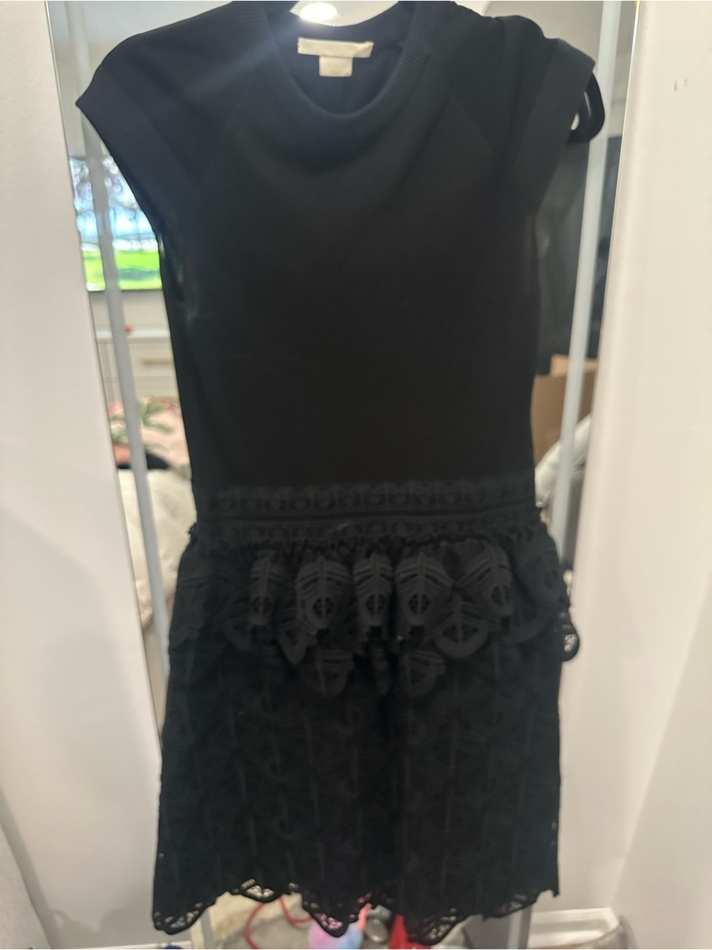 Antonio Bernardi Black Sleeveless Midi Dress with Lace-Detail Skirt
